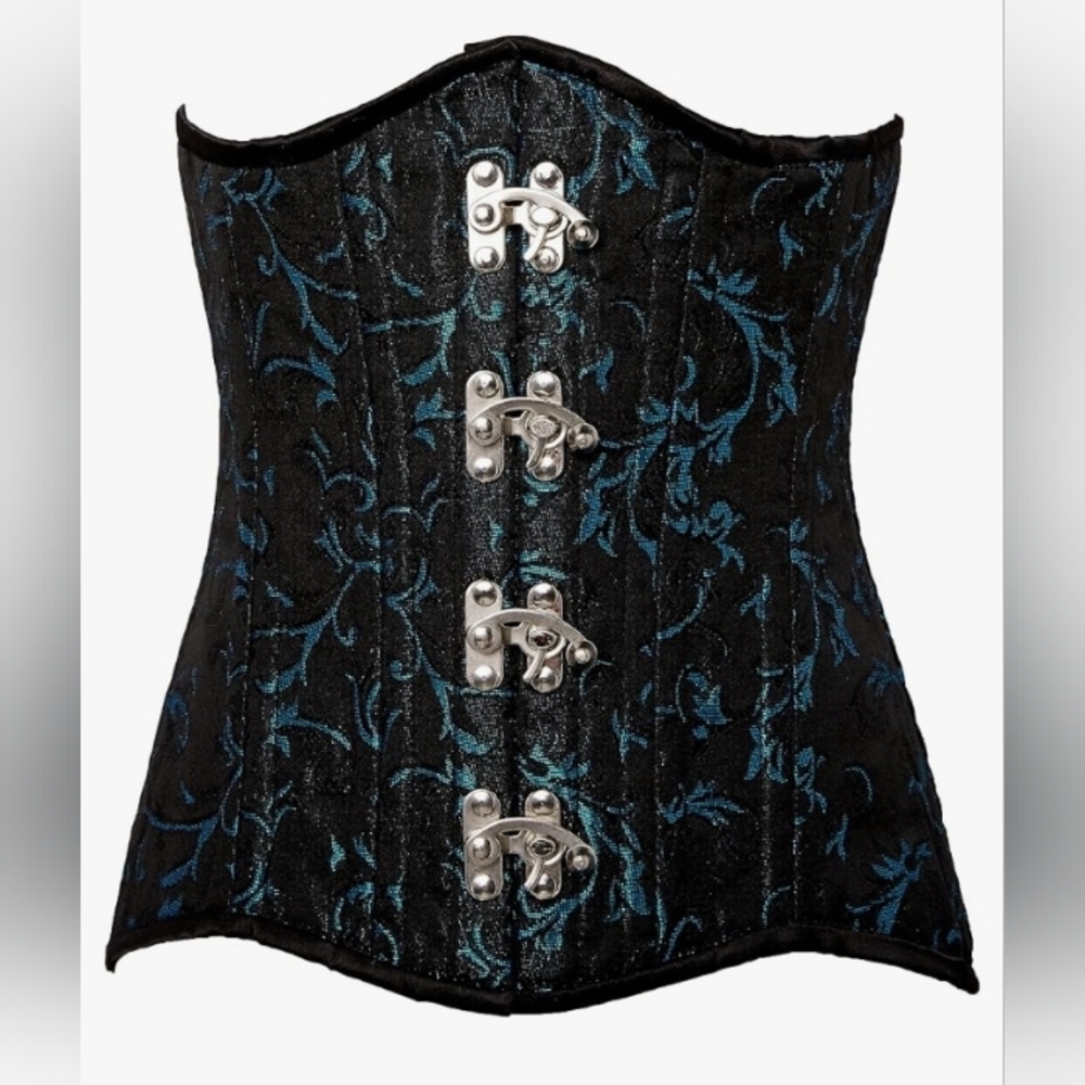 Top Drawer Black & Blue Brocade Daisy Corset, New
